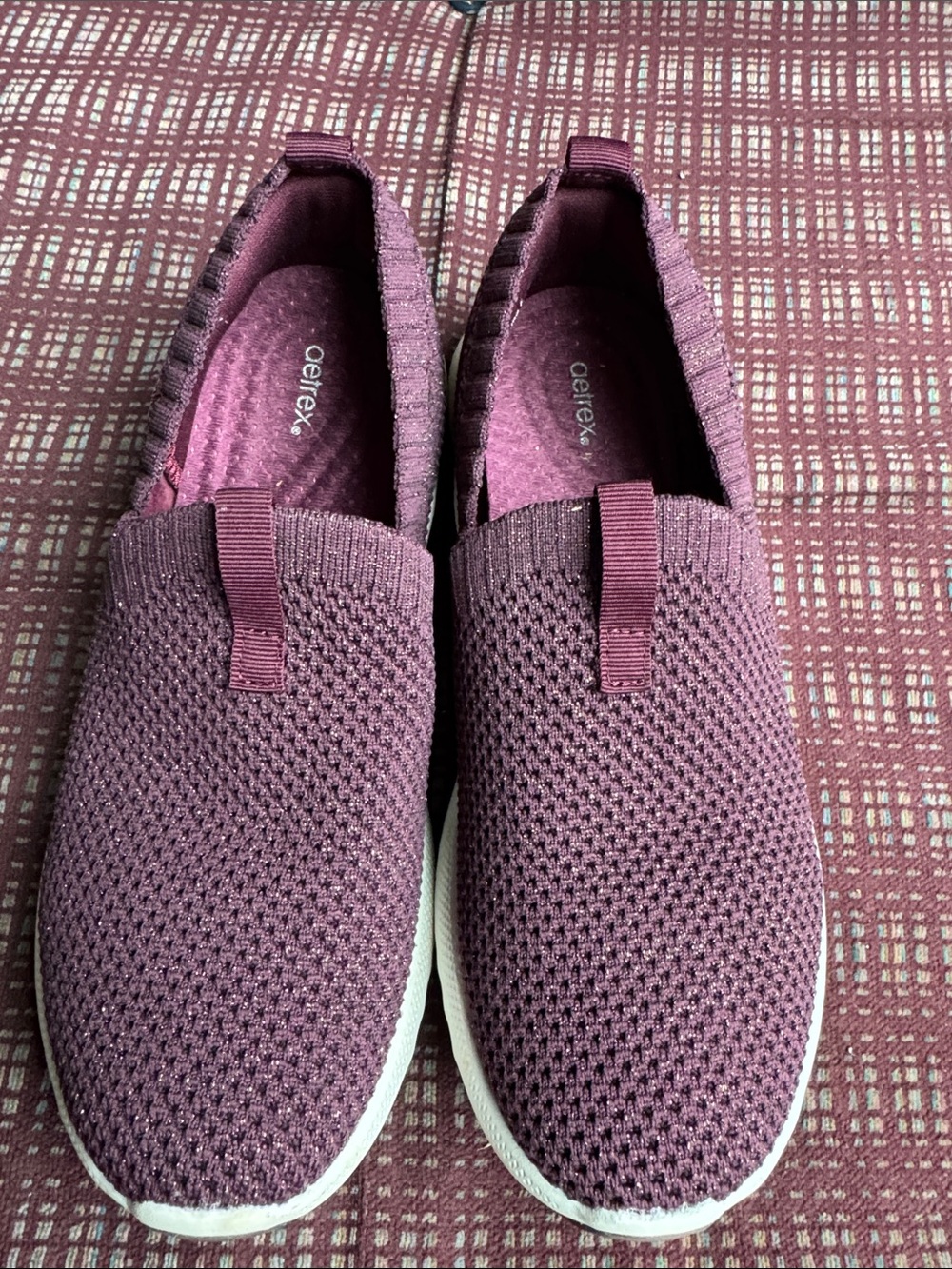 Aetrex Women's Knit Slip-On Sneakers in Plum